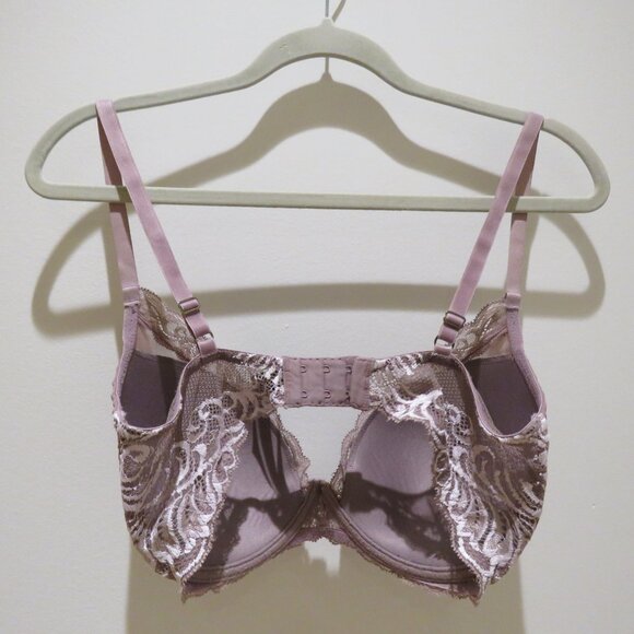 NATORI Feathers Plunge Lace T Shirt Bra in Grape Lilac Purple Mesh - Size 36DD - Picture 7 of 11